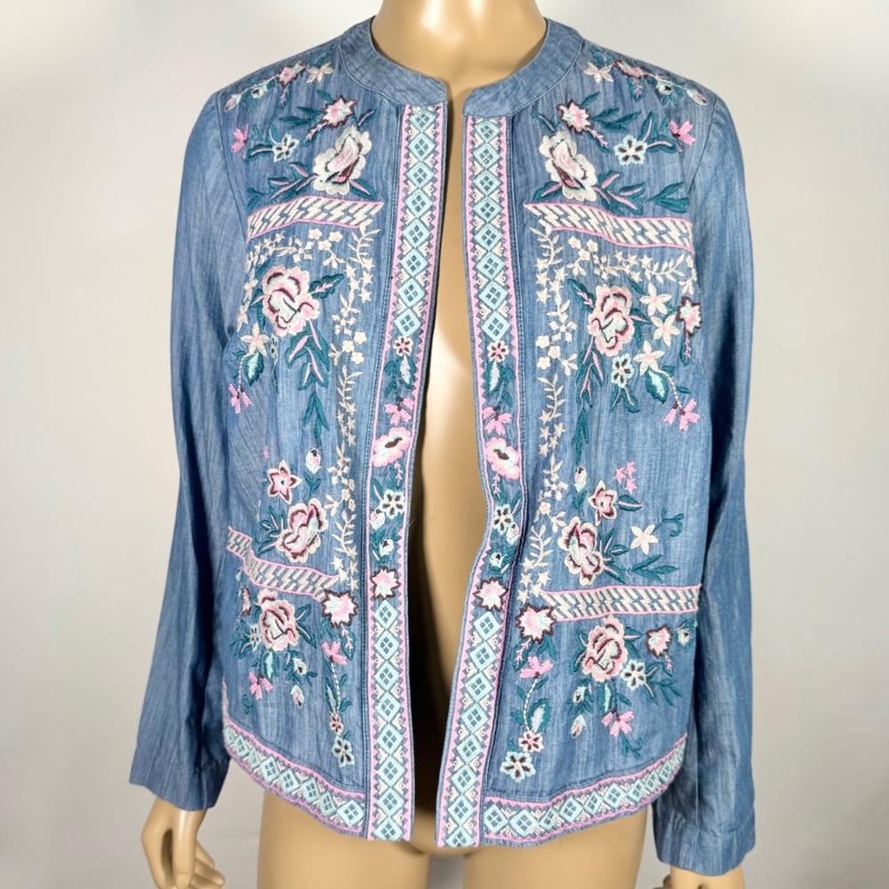 J. Jill Women’s Size Small Petite SP Embroidered Open Front Lightweight Jacket